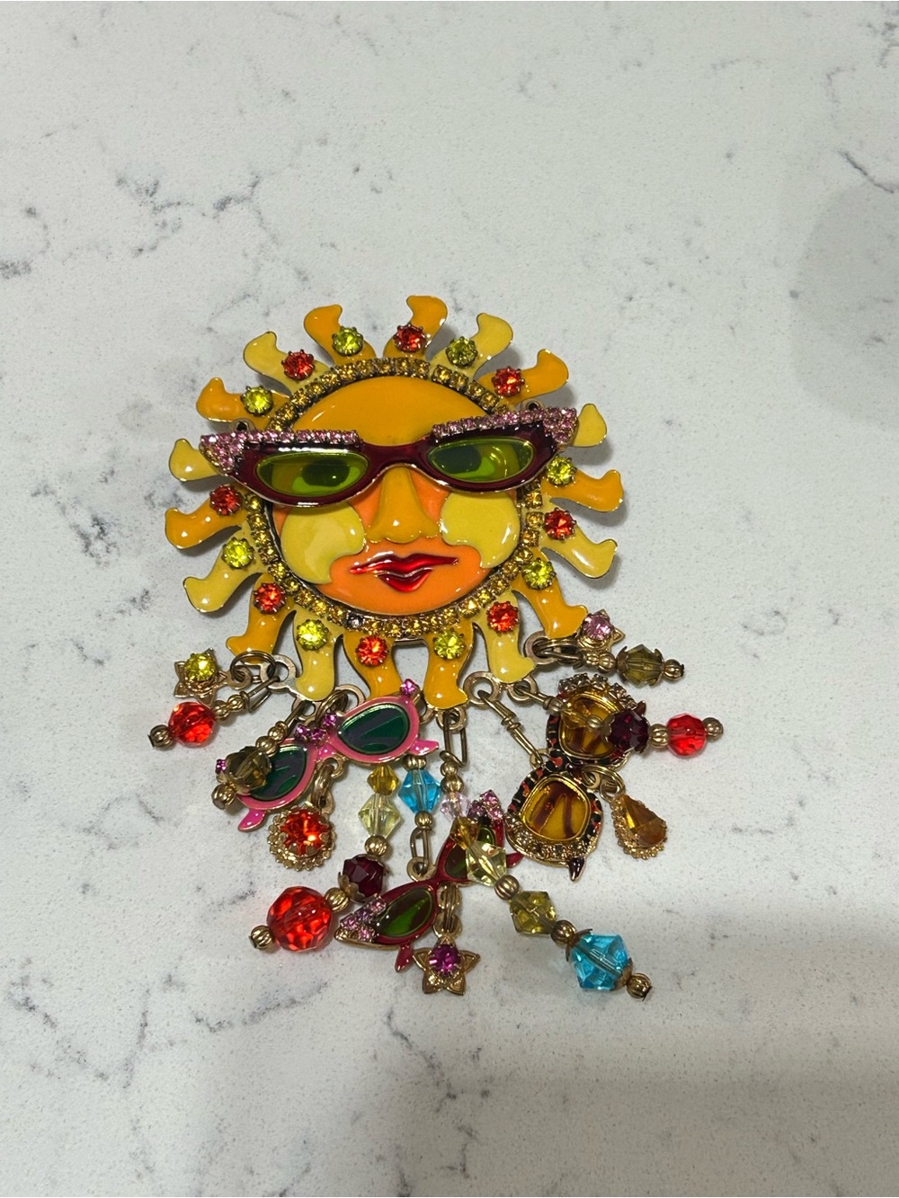 Vintage Lunch At The Ritz 2Go Large Crystal & Enamel Summer Fun Sun Brooch